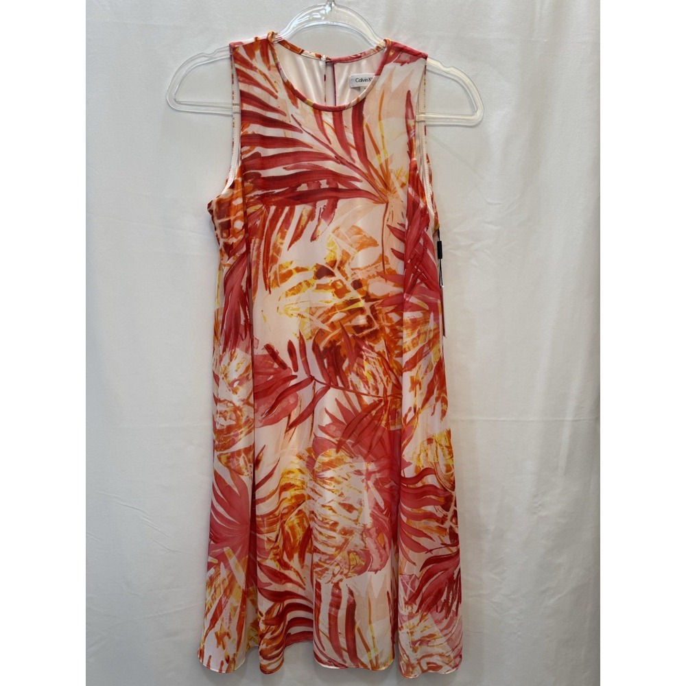 Calvin Klein Women's Sz 6 Tropical Palm Leaf Print Sleeveless Shift Dress NWT